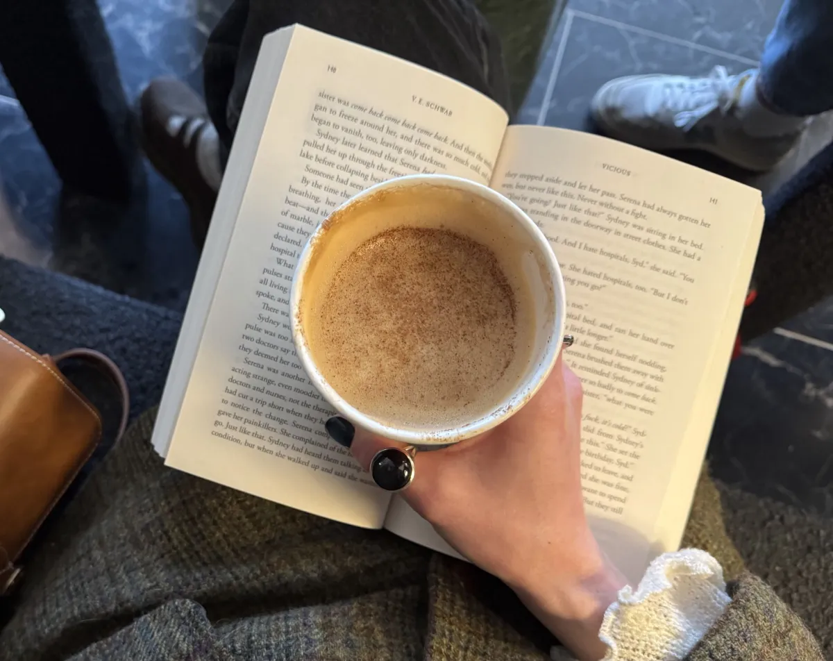 Open book with coffee for a quiet reading moment