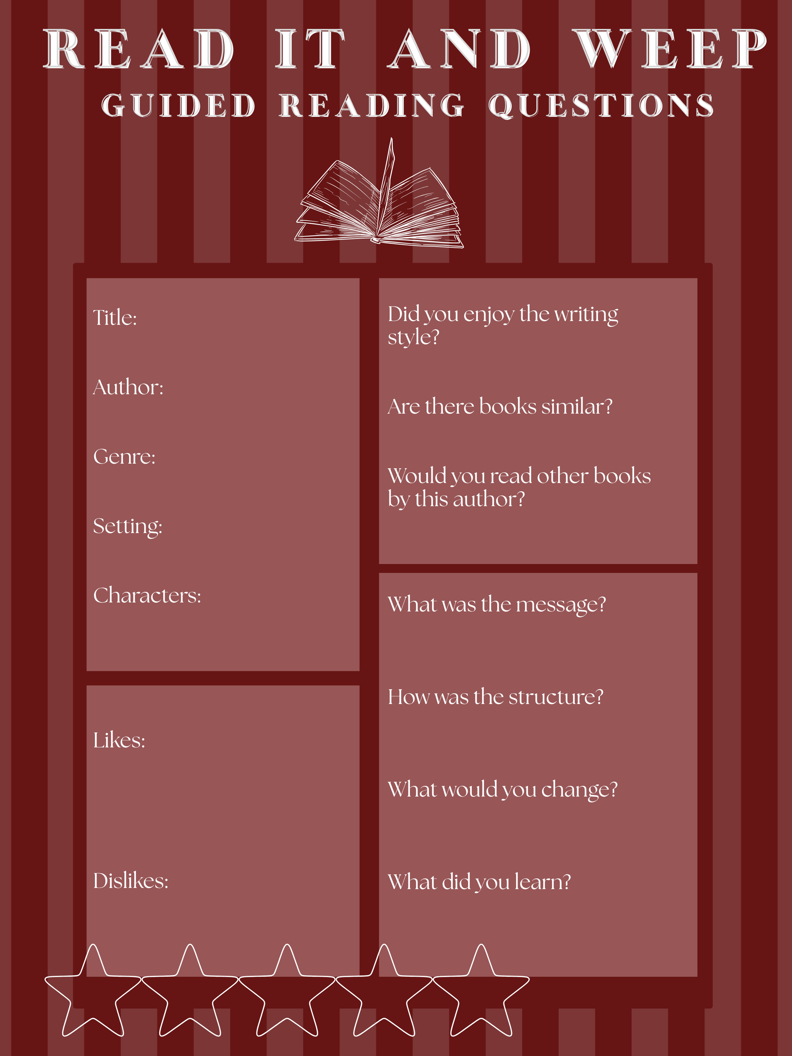 Read It and Weep book club question cards